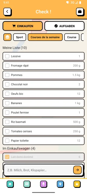 Zoku-Screenshot: Check !, die Einkaufsliste, die der ganze Clan teilt