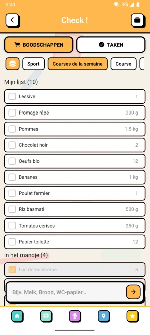 Screenshot van Zoku: Check !, de boodschappenlijst die de hele tribe deelt